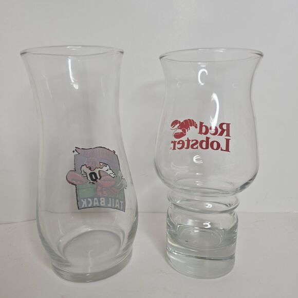 Lot of 2 Vintage Red Lobster Hurricane Drink Glasses *Different Designs - Picture 4 of 4